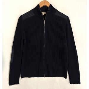 Burberry London Merino Wool Sweater Womens L Nova Check Zip Elbow Patch Ribbed